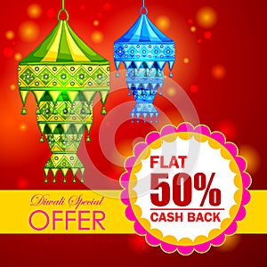 Happy Diwali promotion background with kandil hanging lamp