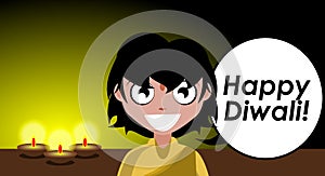 Happy Diwali, Smiling Girl, Holiday, India, english.