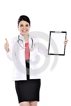 Happy doctor woman expresses smile