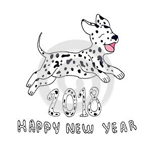 Happy dog as a symbol 2018, on white background.Design e