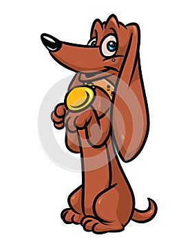 Happy dog Dachshund champion medal