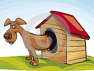 Happy Dog in Doghouse