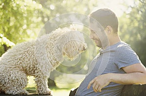 Happy dog and his owner