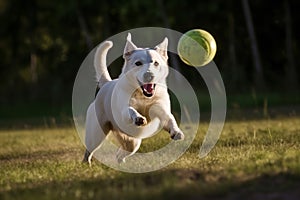 Happy dog playing ball. Generate ai