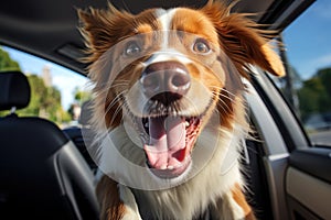 Happy dog travelling in the car and enjoying life. AI Generated