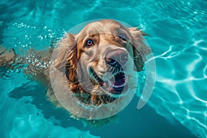 swimming dog puppy fun pool underwater vacation funny snorkeling water. Generative AI.