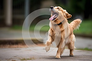 Happy dog wagging its tail, bringing joy and companionship to a loving family. Generative AI