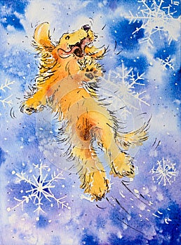 Happy dog watercolors painted.