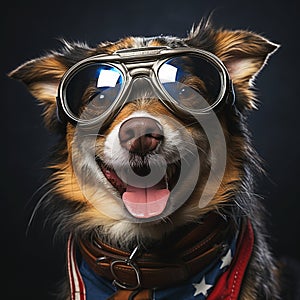 Happy dog wearing motorcycle goggles