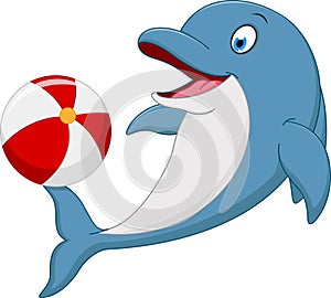 Happy dolphin cartoon playing ball