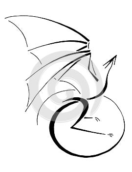 Happy Dragon, Stylized Line Art