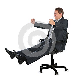 Happy driving businessman on chair