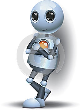 Happy droid cool little robot standing on isolated white