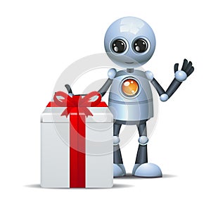 Happy droid little robot birthday present on isolated white