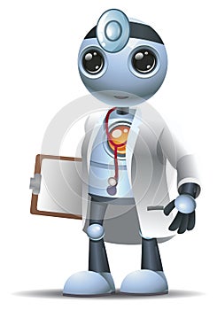 happy droid little robot surgery doctor on isolated white