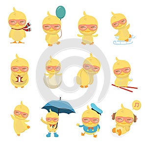 Happy duck cartoon collection set