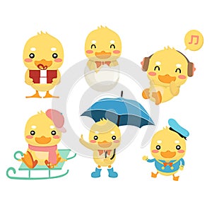 Happy duck cartoon collection set.