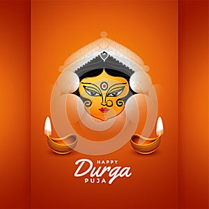 Happy durga pooja festival card with diya design