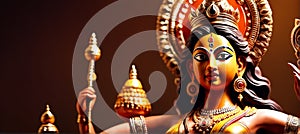 Happy Durga Pooja. A Traditional Lord Durga Idol Background. AI Generated.