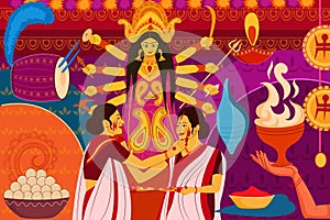 Happy Durga Puja festival background kitsch art India