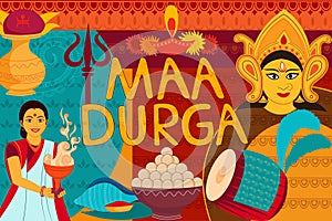 Happy Durga Puja festival background kitsch art India