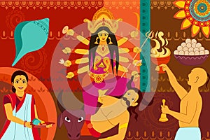 Happy Durga Puja festival background kitsch art India