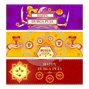 Happy Durga Puja festival Sale And Promotion background for India holiday Dussehra