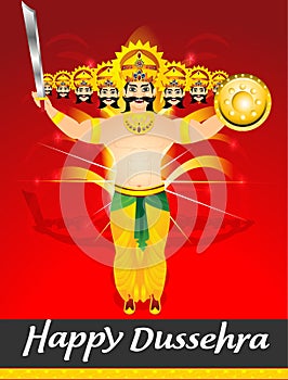 Happy dussehra celebration background with Ravan Cartoon