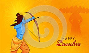 Happy Dussehra Celebration Concept With Lord Rama Killing Demon Ravana On Orange