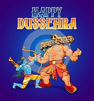 Happy Dussehra greeting card design. Cartoon illustration for Du