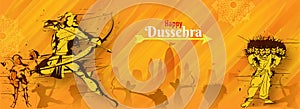 Happy Dussehra header or banner design, Hindu Mythology Lord Rama killed Ravana. photo
