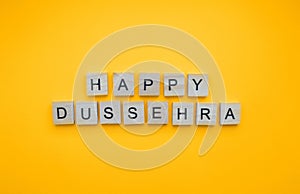 happy Dussehra, a minimalistic banner with an inscription in wooden letters