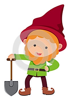 Happy dwarf with red hat and spade