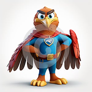 Happy Eagle Cartoon Superhero Character In 3d Concept