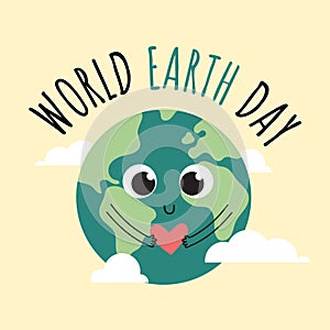 Happy Earth character with heart. World earth day. World environment day