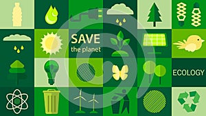 Happy Earth Day. 22 April. Let s save the Earth. Icons with ecological themes. Template for background, banner, postcard