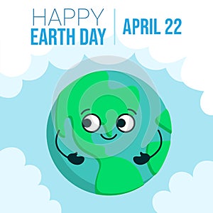 Happy earth day april 22, the happy planet earth in the clouds
