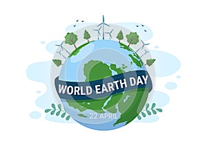 Happy Earth Day on April 22 Illustration with World Map Environment in Flat Cartoon Hand Drawn for Web Banner or Landing Page