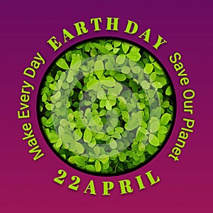 Happy Earth Day background with green leaves