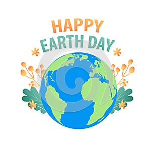 Happy Earth Day Banner with flobe and flowers