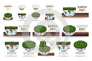 Happy Earth day - big set of vector eco illustrations of an environmental concept to save the world. Concept vision on photo