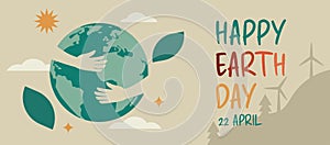 happy earth day concept, human hands hug planet globe