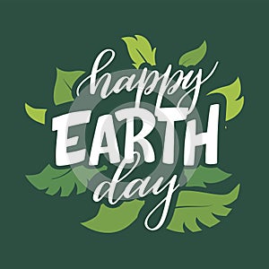 Happy earth day. Ecology theme template with lettering. Quote about eco, planet for poster, banner, card design. Vector