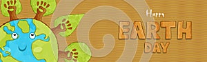 Happy Earth Day green tree hand team banner