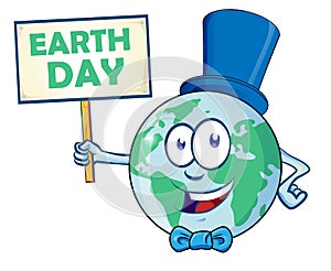 Happy Earth Day. Planet Earth Cartoon Character
