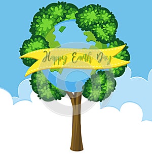 Happy earth day poster design with big green tree