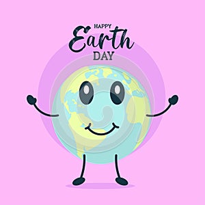 Happy Earth Day poster, smiling planet globe illustration banner vector