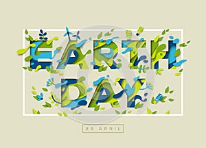 Happy Earth day typography design with frame