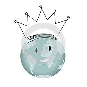 Happy Earth globe world cartoon character wearing a crown. Happy Earth day design element vector