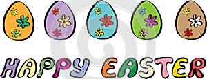 Happy Easter Banner With Five Eggs Illustration